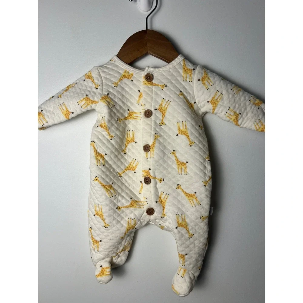 Koala Baby Quilted Footed Sleeper Baby 0-3M Cream Giraffe Print Button Modern